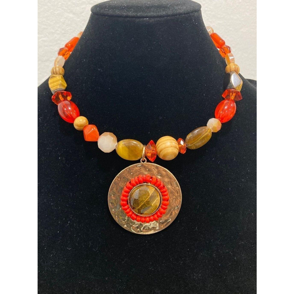 C 1946 Orange with Tigers Eye Choker style necklace - Picture 1 of 5